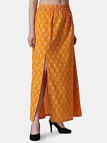 Image of POPWINGS Casual Ethnic Bagru Print Long Slit Skirts for Women || Cotton Long Slit Skirt for Women || Stylish Women Long Skirt for Summer