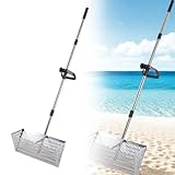Rastrello per pulci in acciaio inox, setaccio per sabbia da spiaggia con cestello largo da 40 cm a denti di squalo, rastrello staccabile con manico lungo per spiaggia (un set)