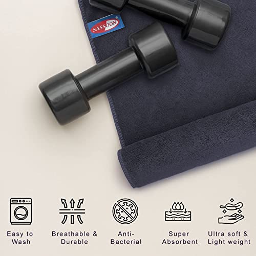 Image of Sassoon Unisex Microfiber Gym Towel in 450 GSM (Set of 2, Denim) 40cmX60cm- Fast Drying & Light Weight Ultra Absorbent Sports Towel