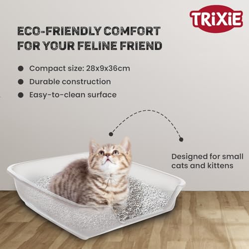 Image of Trixie Junior Nuno Cat Litter Tray, Recycled, Plastic, 28 x 9 x 36 cm, Small Animal Home Ensures Ease of Cleaning and Hygiene Maintenance (Color May Vary)