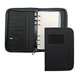 Taktische Padfolio Ringbinder mit 45 Blatt, Militär Padfolio Ringbuch mit Reißverschluss, Wetterfester Militär-Notizbuchhülle, Abnehmbarer 6-Ringbuch-Organizer, A6 Notizbuch Ordner, Schwarz