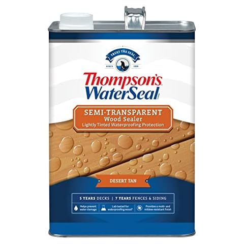 Thompson’s WaterSeal Semi-Transparent Waterproofing Wood Stain and Sealer, Desert Tan, 1 Gallon Cover
