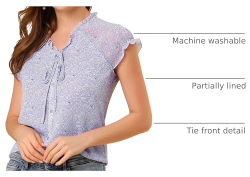 Allegra K Women Summer Floral Chiffon V Neck Short Cap Sleeve Ruffle Blouse by Allegra K - Used condition - US$14.69
