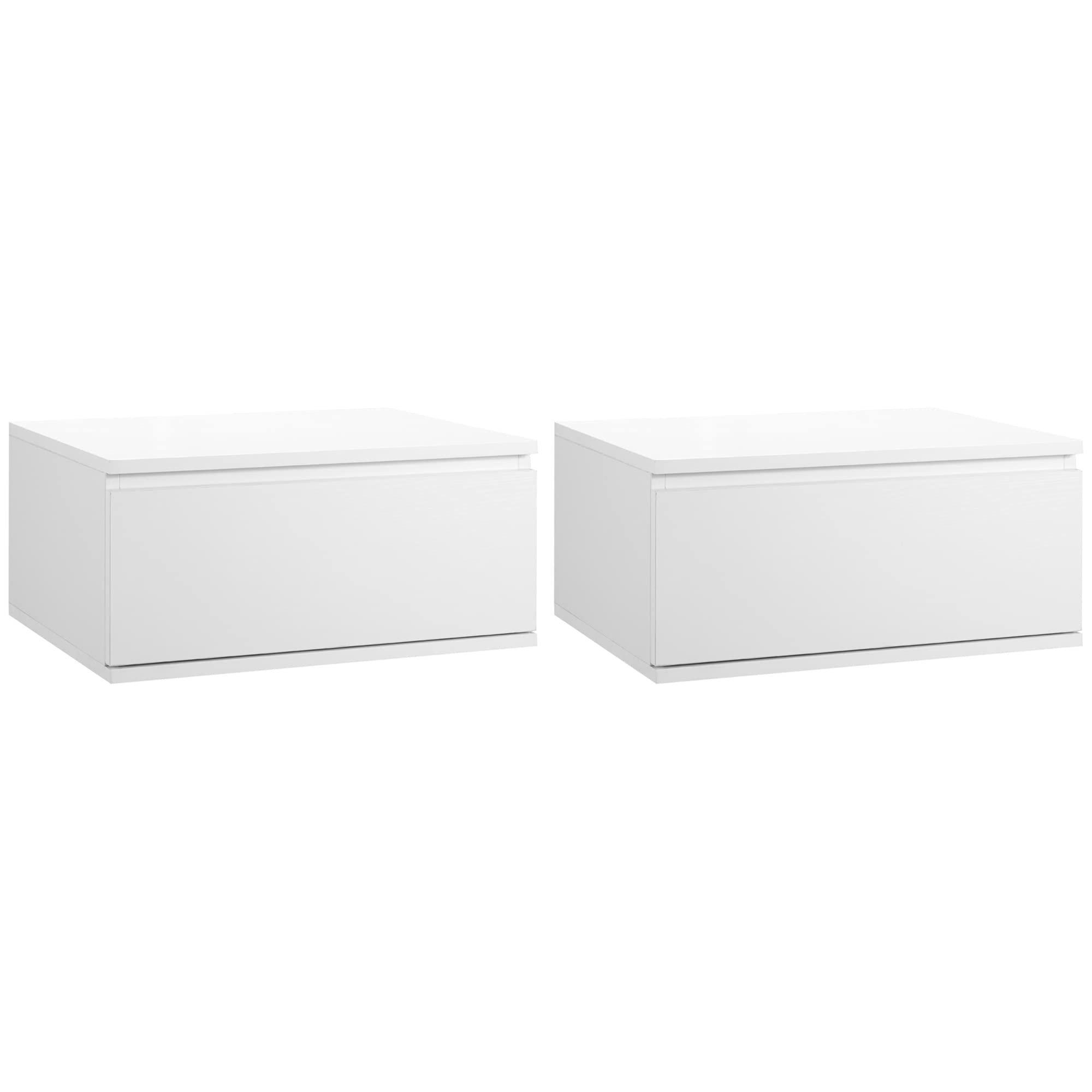 HOMCOM Juego de 2 mesitas de noche moderna con cajón y diseño suspendido, Muebles para dormitorio y salón, de aglomerado y MDF, 49 x 38 x 23 cm, blanco