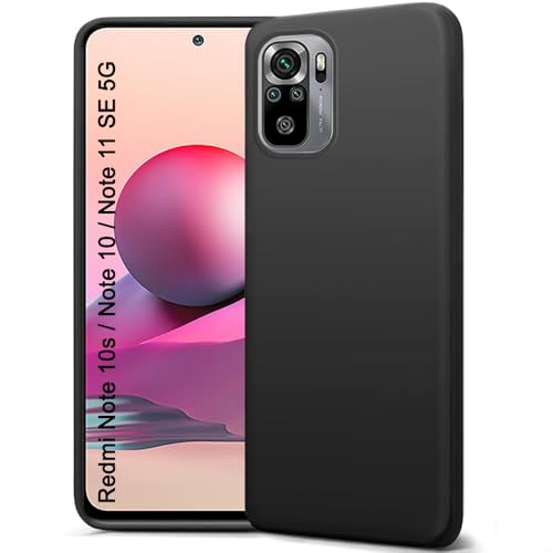 Image of TheGiftKart Genuine Liquid Silicone Back Cover Case for Mi Redmi Note 10s / Note 10 / Note 11 SE | Soft Micro-Fibre Lining Inside | Camera Protection Bump | Shockproof Cover Case (Silicone, Black)