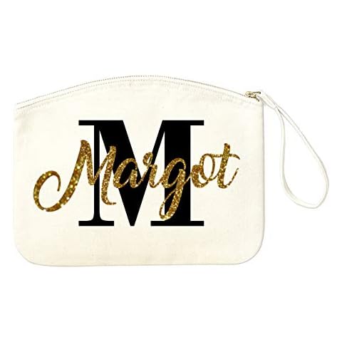 Gold Glitter Womens Personalised Makeup Bag Gifts - Customised Name Cosmetic Pouch Large Gift Travel Toiletry Bags Initial Fashion Gifts Secret Santa (Large - 22 x 28cm, Natural) Cover