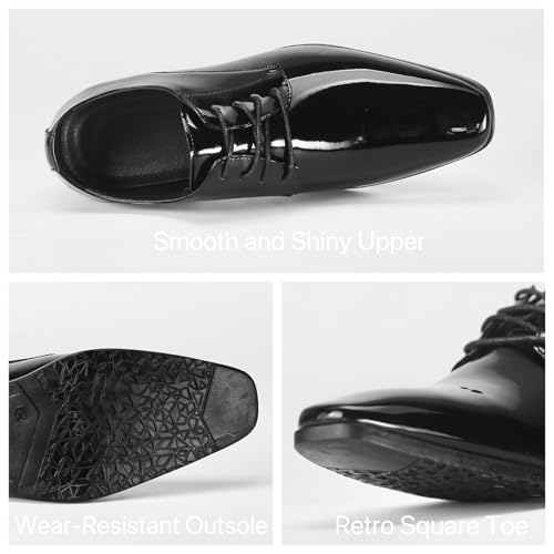 Mens Tuxedo Dress Shoes Faux Patent Leather Formal Oxford Lace-up Business Wedding Suit Dress Shoes Black2