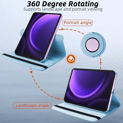 Image of TGK Rotating Cover for Samsung Galaxy Tab S9 FE 10.9 inch Tablet 360 Degree Rotating Leather Flip Case (Sky Blue)