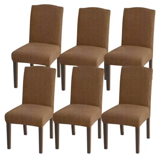 Granbest Hohe Dehnung Stuhlhussen, Universelle Passform Jacquard Esszimmerstühle Bezüge, Abnehmbare Stuhl Protektors für Esszimmer, Küche, Restaurant und Hotel (Set von 6, Khaki)