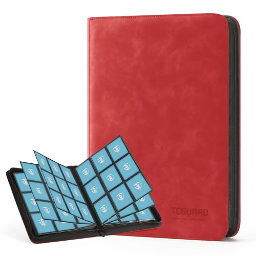 Image of Trading Card Binder, 9 Side Loading Pocket Card Album Hold Up to 540 Cards, Zipper Binder for Cards Collection, TCG Card Holder for Game Card, Sports Card, Yugioh, MTG etc.(Red 9)