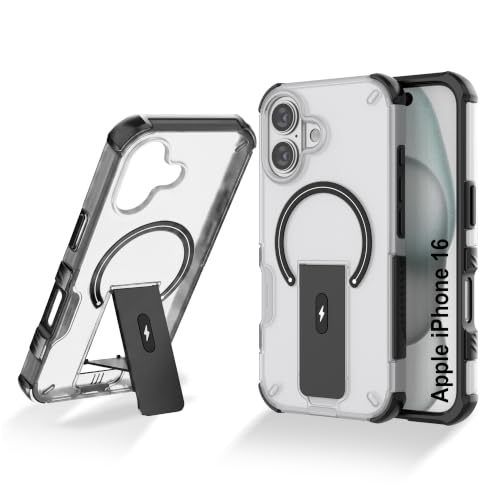 Image of ZAP CASE Matte Kickstand Case for iPhone 16 | Magsafe Compatible | Premium Polycarbonate Back + Flexible TPU Bumper | Foldable Stand | Military-Grade Drop Protection | Anti-Fingerprint | White