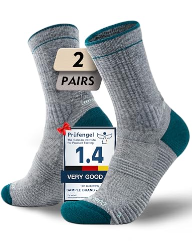 Juclise Lightweight Micro Crew Merino Wool Hiking Socks, Thin Breathable Seamless Anti-Blister Moisture Wicking Cushioned(Aqua Gray 2 pack, S)