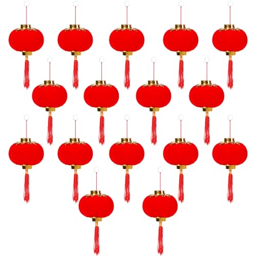Lanternes rouges miniatures 16 pièces décoration suspendue porte-bonheur de 6,8 x 7 cm - 2