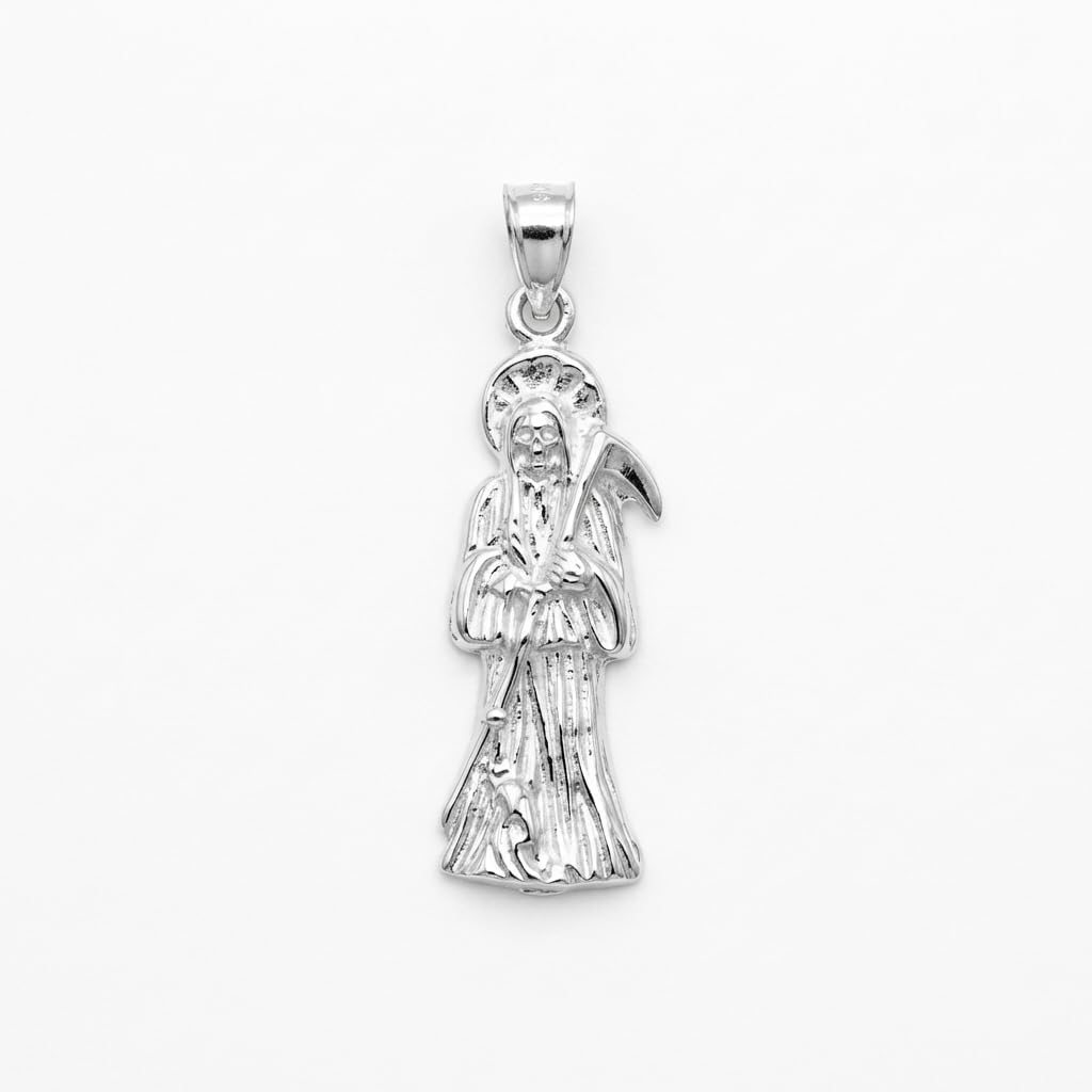 Luxury 925 Sterling Silver Santa Muerte Pendant High End Saint Death Charm Religious Western Jewelry 0.75 Inch Long