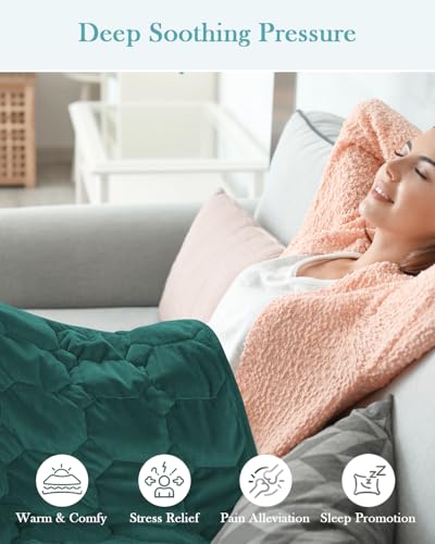 Image of Topblan Weighted Lap Blanket 7lbs for Adults, Small Weighted Blanket Throw for Napping, Relaxation, Calming and Travel, Skin Friendly & Machine Washable for All-Season Sleeping, Dark Green