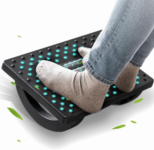 Barasti® Foot Rest for Under Desk at Work - Ergonomic Foot Stools for Under Office Desk - Rocking Footrest with Roller Massager - Leg Rest for Chair, Computer Gaming - Promote Leg Circulation