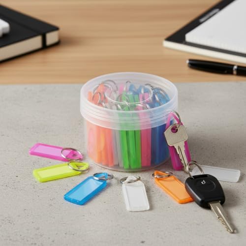 Image of 50 Pcs Multicolor Plastic Key Tags with Split Rings, Blank ID Labels for Home, Office, School, Hotel, Drawers, Cabinets, Luggage and Easy Key Identification (Pack of 1, 50 Piece)