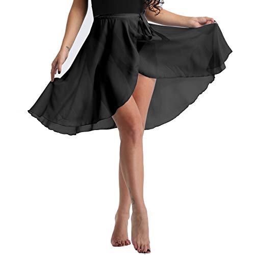 Freebily Jupe Irrégulière Femme Jupe de Danse Latine Jupe Ballet Patinage en Mousseline Jupe Gym Latine Tulle Tutu de Soirée Carnaval Fête Jupe Noir Taille Unique Cover