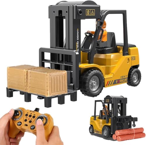 2.4Ghz Remote Control Forklift Cranes 2 in 1 RC Forklift Truck, 6 Channel 2 Mode Channel Remote Control Crane with Spray Sound and Lights, 1:24 Scale Construction Truck Toy Gift for Kids for 3-7