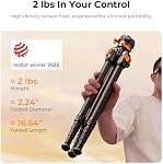 K&F CONCEPT Carbon Fiber Travel Tripod, 60" Compact Lightweight Portable Tripod with Low Profile Ball Head with Quick Release Plate for Arca, DSLR Mirrorless, Max Load 13.2lb