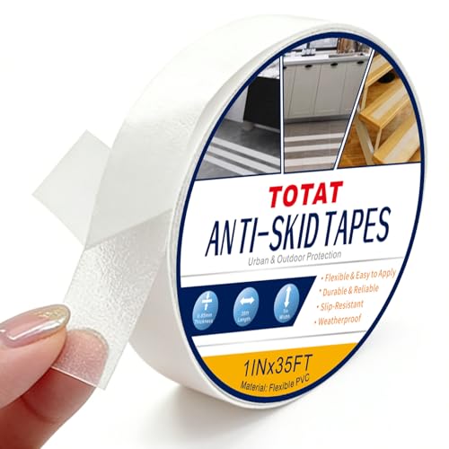 Image of Clear Anti Slip Tape for Stairs & Bathtubs, 1 inch x35FT Non-Skid Transparent Grip Tape - Soft PVC Safety Traction for Bare Feet, Pool Decks, Boats, Shower Floors