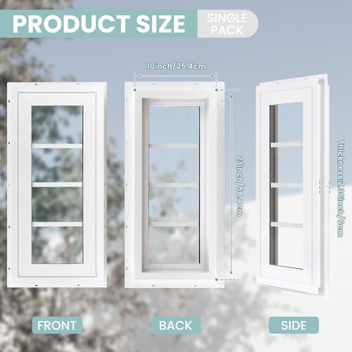 Vinyl Transom Household Window, 10" x 23" Double Pane Fixed Window with Grids and Tempered Glass for House, Garage (White) by NOTASA - Image 3