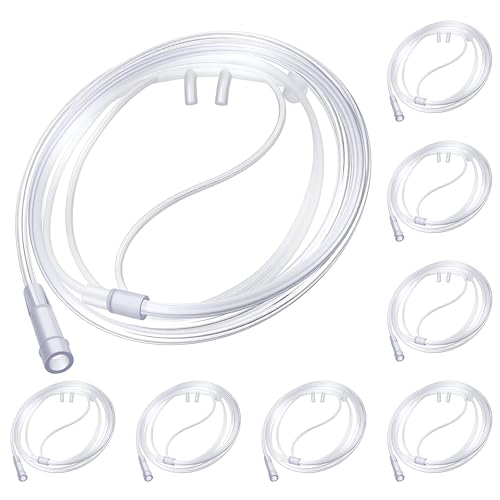 Anglechic 8 Pack 4Ft Adult Oxygen Nasal Cannula, Soft Oxygen Tubing for Adult, Cannula Nasal Tubing with Soft Curved Nose Piece, High Flow Lightweight Tube (Transparent)