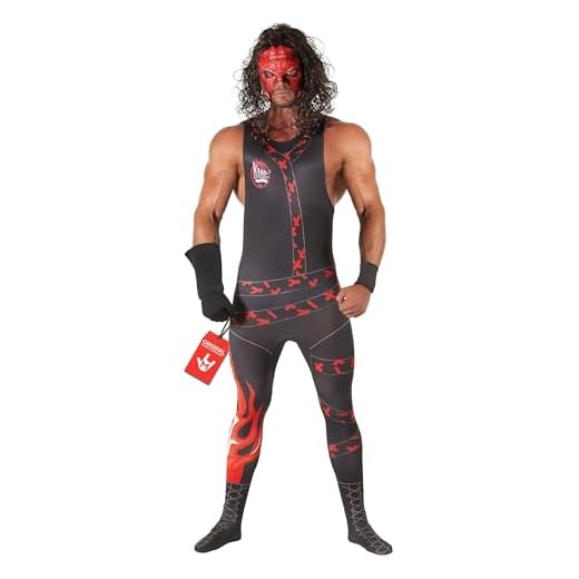 Morph WWE Kane Kostüm für Herren mit Maske, Wrestling Outfit für Erwachsene, ideal für Karneval, Fasching oder Halloween – XL