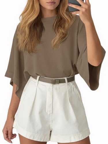 Image of Tankaneo Womens Oversized Batwing Short Sleeve T Shirts Summer Casual Round Neck Tunic Tops Loose Fit Basic Tees