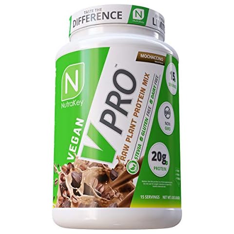 NutraKey V-Pro, Raw Plant Protein Powder, Organic, Vegan, Low Carb, Gluten Free with with 20g of Protein (Mocha) 2-Pound Cover