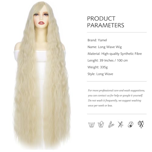 Image of Rose bud Rapunzel Wigs Long Wavy Curly Wig with Fringe Blonde Wigs for Women Cosplay Costume Synthetic 39 inch Lolita Wig
