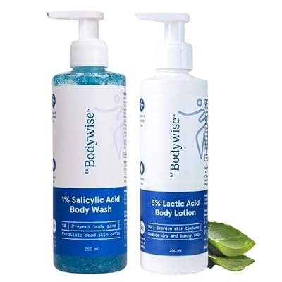 Be Bodywise 5% Lactic Acid Body Lotion (200ml) & 1% Salicylic acid Bodywash (250ml) for Women | Helps to Prevent Body Ac