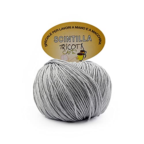 Tricot Café - Scintilla - Ovillos de algodón puro supermercerizado antipilling gaseado para agujas y ganchillos: 3.50-4.50 Gris Perla 19 1 pc 50 gr thumbnail