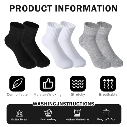126 Pairs Mens Socks Bulk, Unisex Quarter Ankle Sock, Pack of Athletic Moisture Casual Sports Socks, Bulk for Homeless Men Women, Black Gray White, One Size2