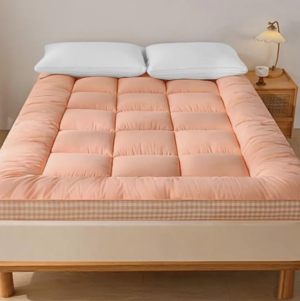 Portable Folding Futon Mattress Soft Futon Roll-Up Sleeping Pad, Breathable Non-Slip Camping Mat for Home and Camping, Foldable Sofa Bed Pad with Premium Support (Pink, Twin Size)