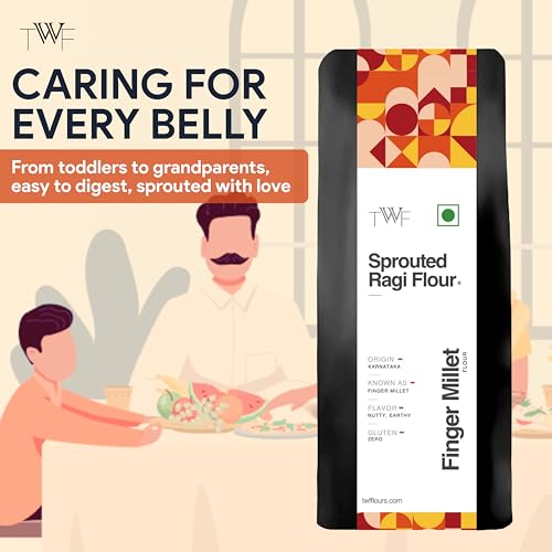 Image of TWF Sprouted Ragi Atta | 500g | Finger Millet Flour (Nachni | Kelvaragu | Madua Atta | Stone-Ground & Not Pulverized | No Added Sugar or Salt | Protein-Rich & 100% Gluten-Free | Ideal for Roti, Daliya, Porridge | Karnataka Sourced | No Chemicals
