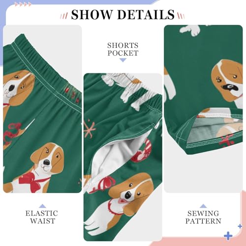 ZZXXB Xmas Beagle and Tree Boys Long Pants Soft Trousers Elastic Waist Kids Lounge Bottoms with Pockets S-XL4