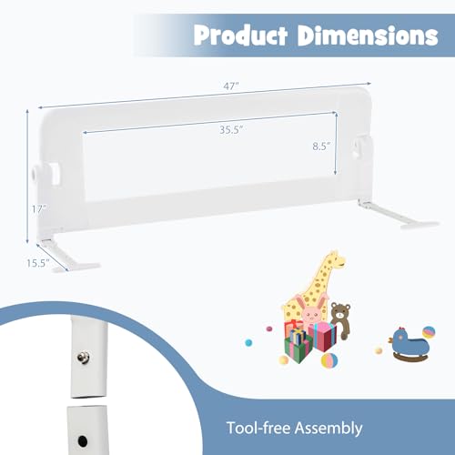 Image of BABY JOY Double Sided Bed Rail Guard, 2 Pack, Extra Long, Swing Down for Convertible Crib, Folding Baby Safety Bedrail for Kids Twin Full Size Queen King Mattress, Rails for Toddlers (White, 47 inch)