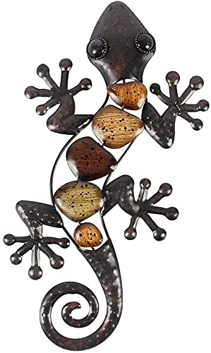 GRENADINE BOUTIQUE - Salamandre Décoration Mural Gecko Intérieur ou Extérieur - Modèle 2 : Galets et Enroulée 30 cm