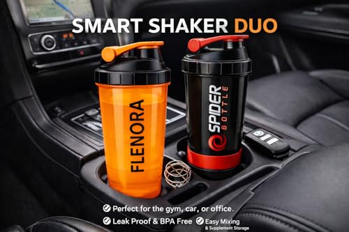 Image of Buy One Get One Free - Protein Shaker Bottle 700ml with Mixer Ball & Leakproof Lid | Gym, Sports & Fitness Shaker for Protein Shakes, Smoothies & Pre-Workout (Orange Combo)