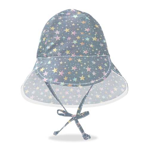 KLL Unisex Baby Sunhat Boy Summer Hat Girls UPF 50+ Protection Adjustable Beach Essentials Colorful Stars Gray Background