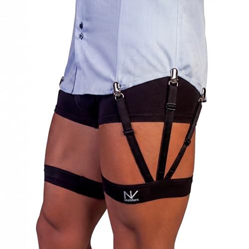 NV Holders: S-Holder - premium shirt stays shirt holders shirt garters shirt tuckers for men (Black Large)