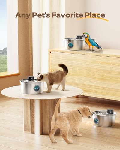 Fofnon B2 Battery Operated Cat Water Fountain Wireless: Stainless Steel Pet Bowl Dispenser thumb #1