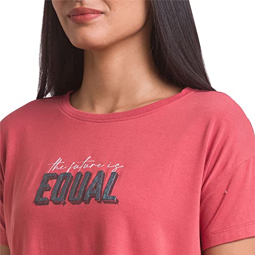 Image of Spykar Olive Green Cotton Blend Three-Fourth Sleeve Printed Casual T-Shirt for Women