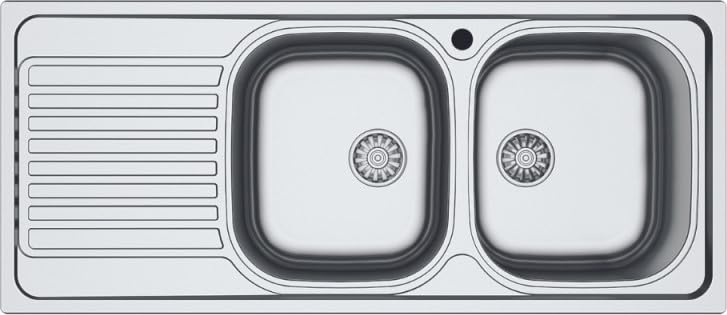 dechome lavello cucina 2 vasche con gocciolatoio sx, 116x50 cm, acciaio inox, finitura satinata