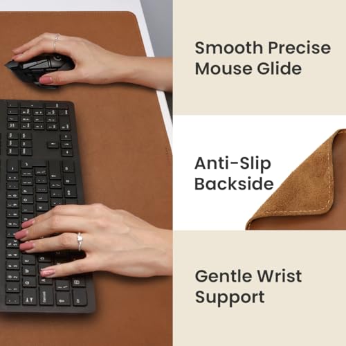 Tapete de escritorio cuero genuino toffee XL 89.92x39.88cm miniatura 5