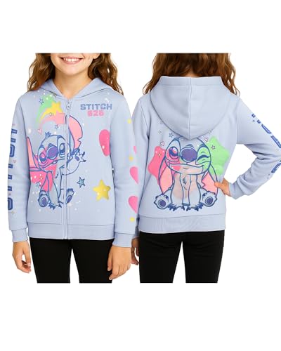 Image of Disney Lilo and Stitch Girls Cozy Fleece Zip Up Graphic Hoodie Sweatshirt
