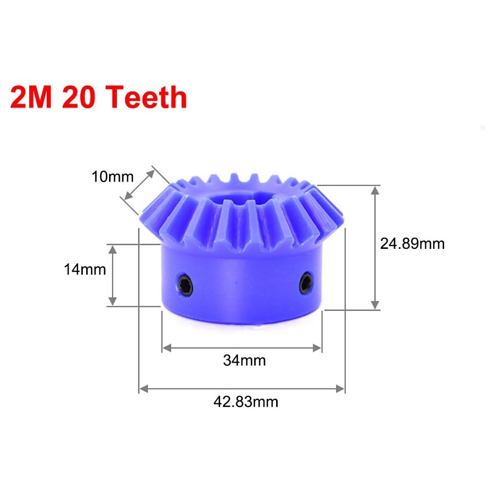 Cylindrical Drive 1pcs 2M 20T Nylon Bevel Gear 1:1 Transmission 2 Module 20 Teeth Keyway Hole Miter Gear 90 Degree Meshing Conical Pinion Rack Machinery(17mm bore 5mm Keyway)