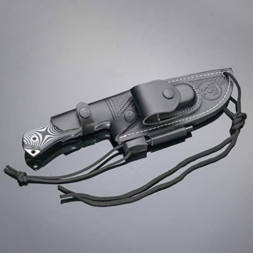 Cuchillo de Supervivencia K25 Jacob G10 con funda de cuero y Pedernal | Hoja 14,5cm Acero 7Cr17Mov | Cuchillo para supervivencia, acampada, camping, senderismo, herramienta para caza | 32554