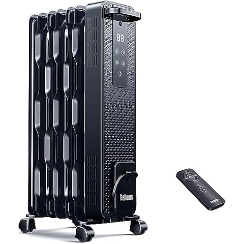 Rellorus Portable Radiator Heater with 7 Wavy Fins, Manual Control & Remote Control, Portable Electric Heater for Indoor Use, ETL Verified, Dark Grey, 1500W Cover